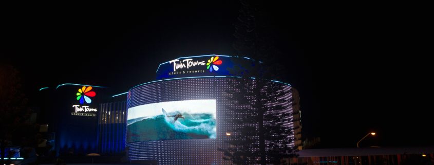 Twin Towns Curved LED Screen Building Facade Custom Digital Signage Solutions