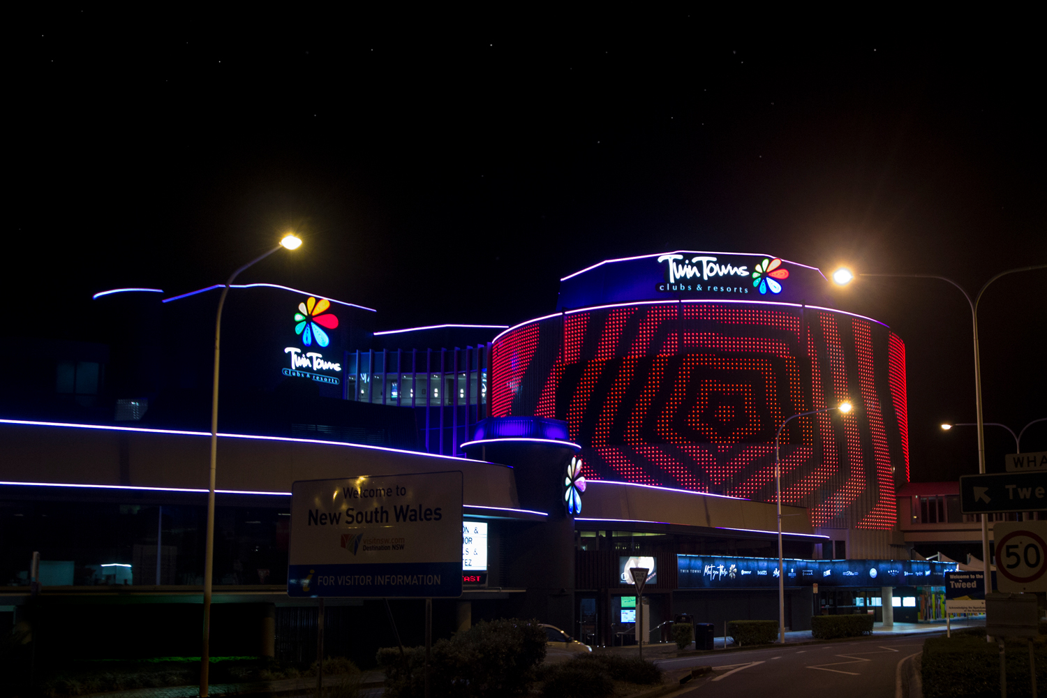 Twin Towns Curved LED Screen Building Facade Custom Digital Signage Solutions