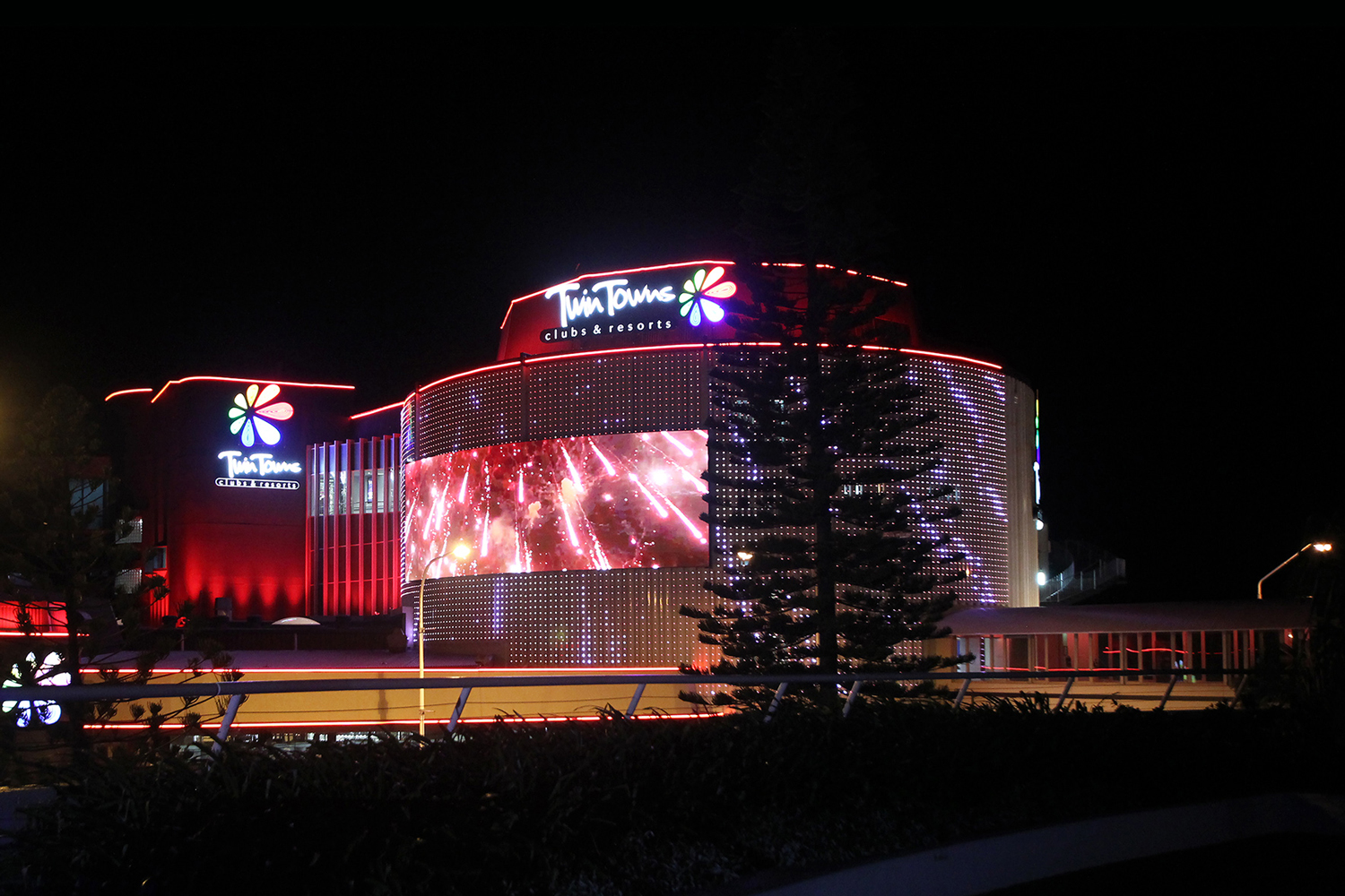 Twin Towns Curved LED Screen Building Facade Custom Digital Signage Solutions