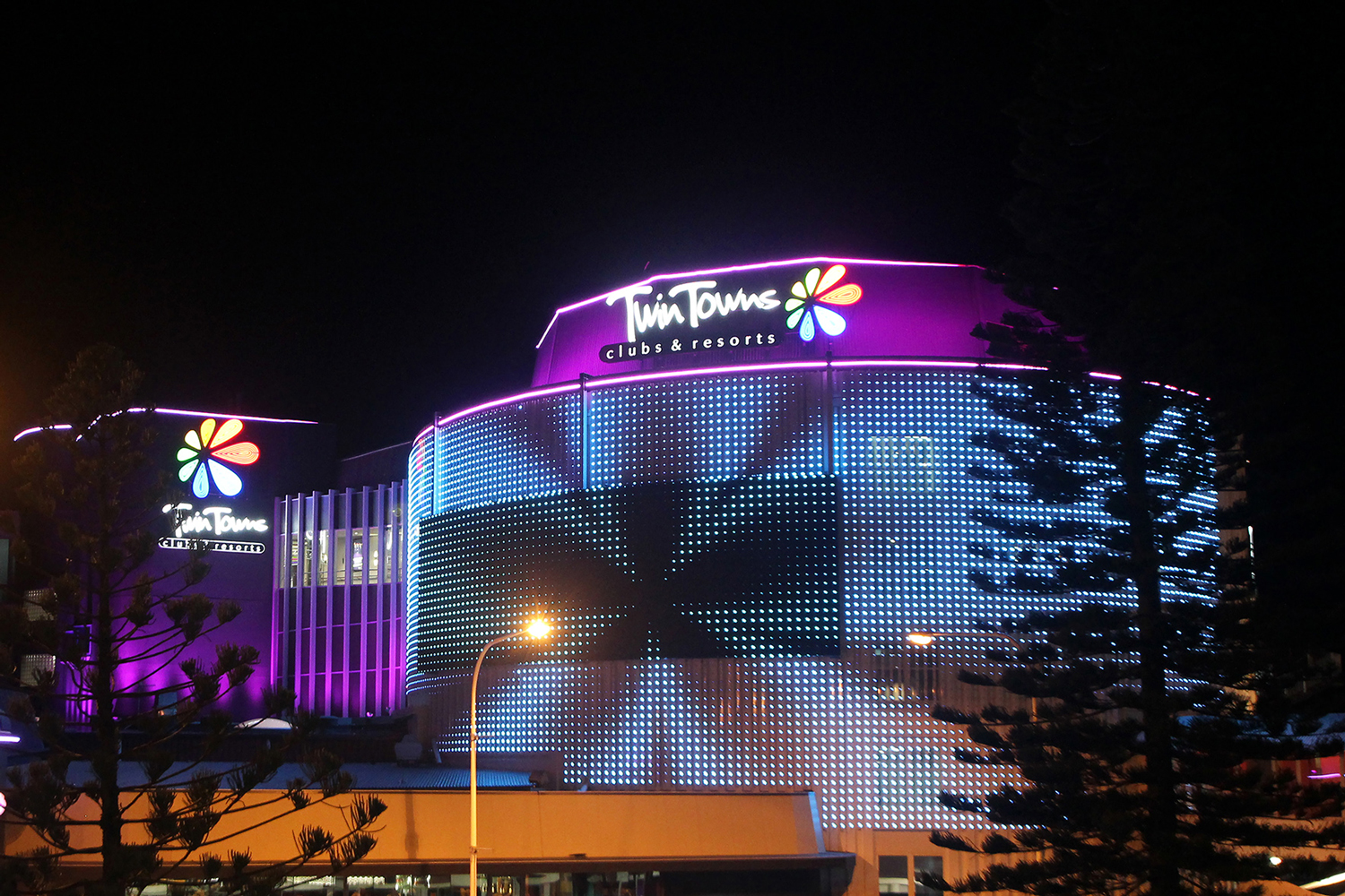 Twin Towns Curved LED Screen Building Facade Custom Digital Signage Solutions