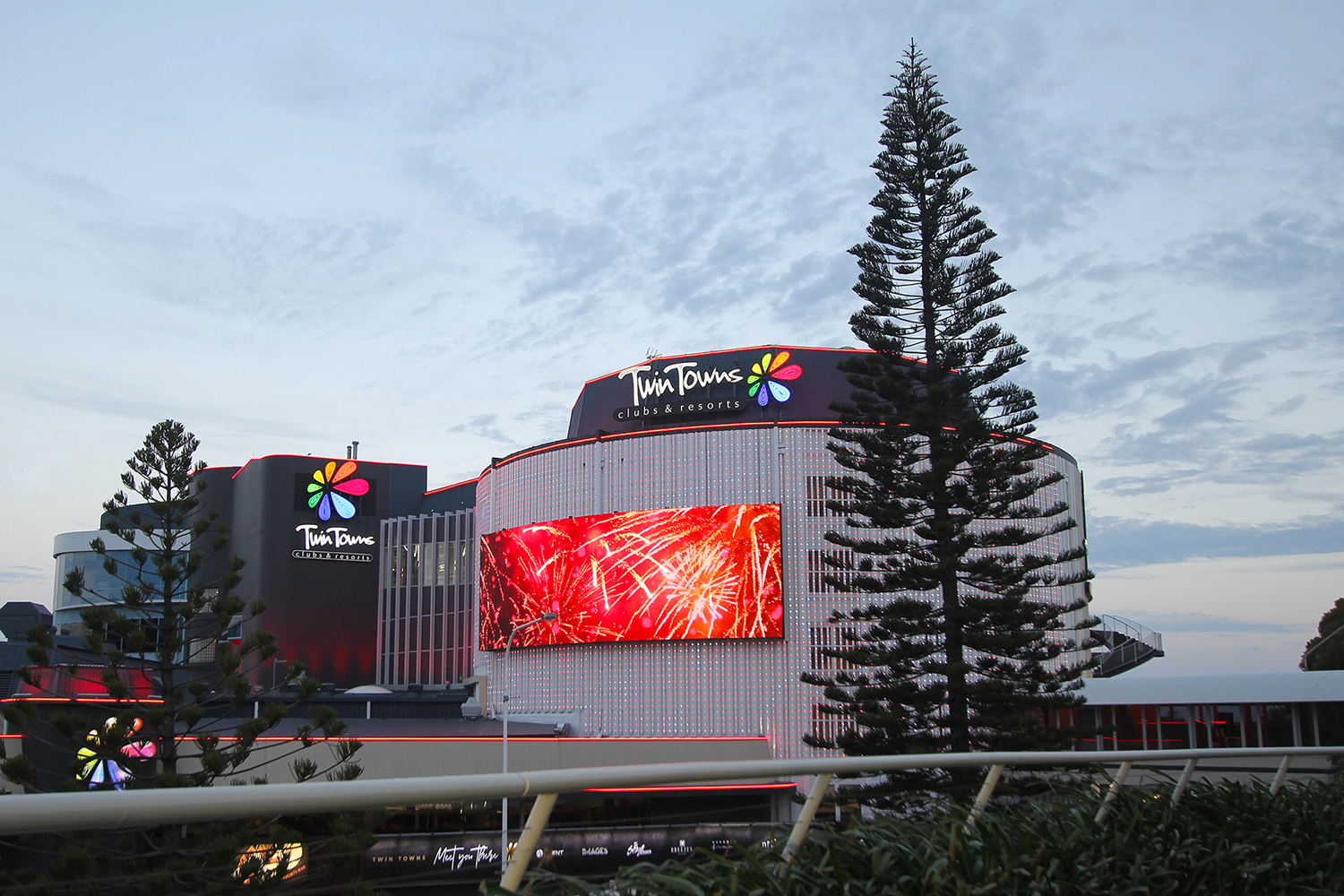 Twin Towns Curved LED Screen Building Facade Custom Digital Signage Solutions